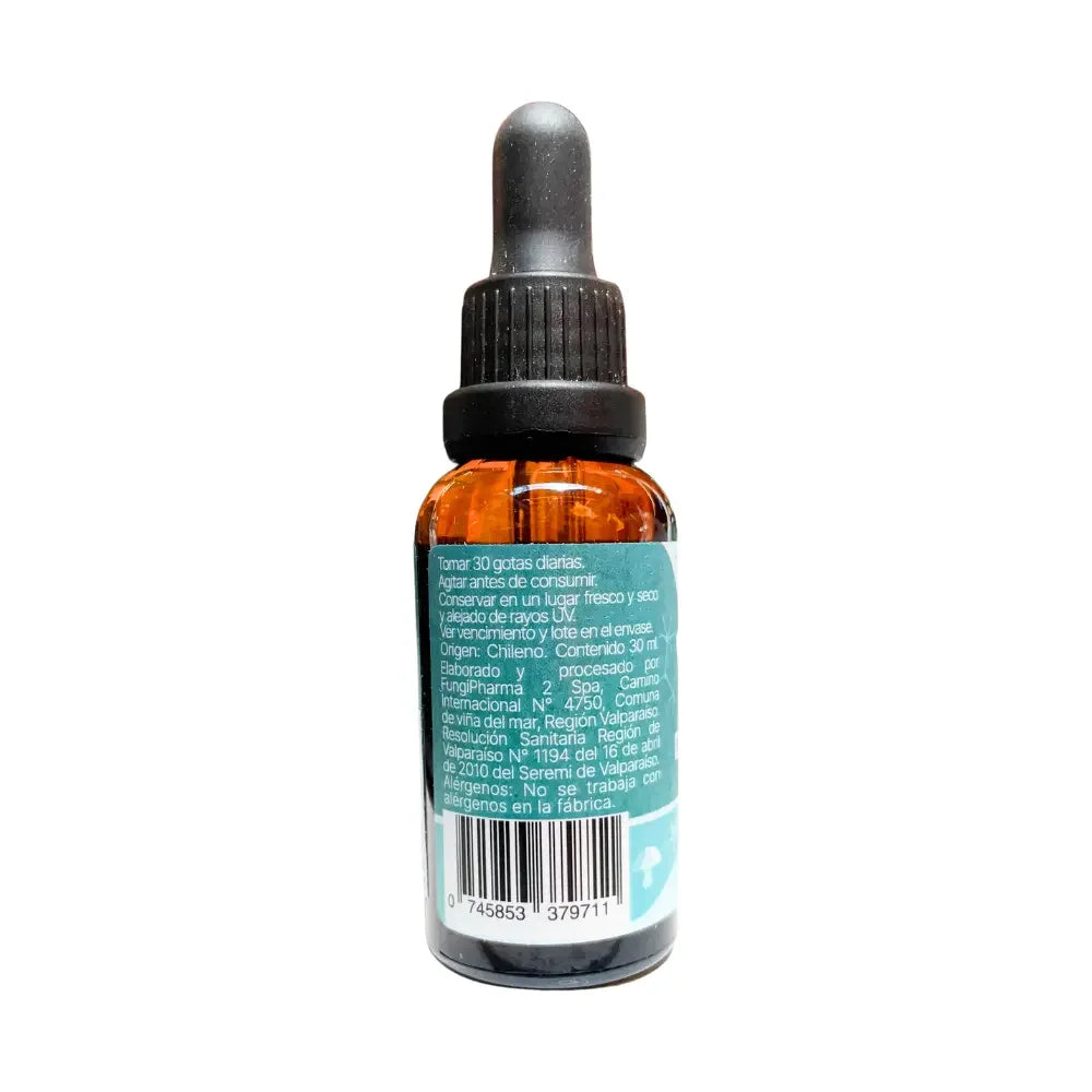 Cola de Pavo 30ml Fungi Pharma frasco reverso, información nutricional e instrucciones de uso