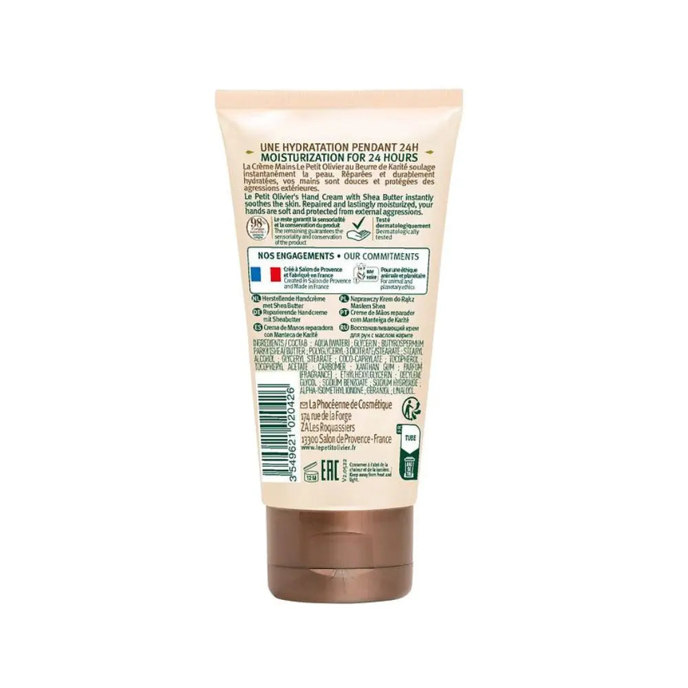 Crema de Manos Karité Le Petit Olivier reverso, ingredientes e instrucciones de uso 75ml