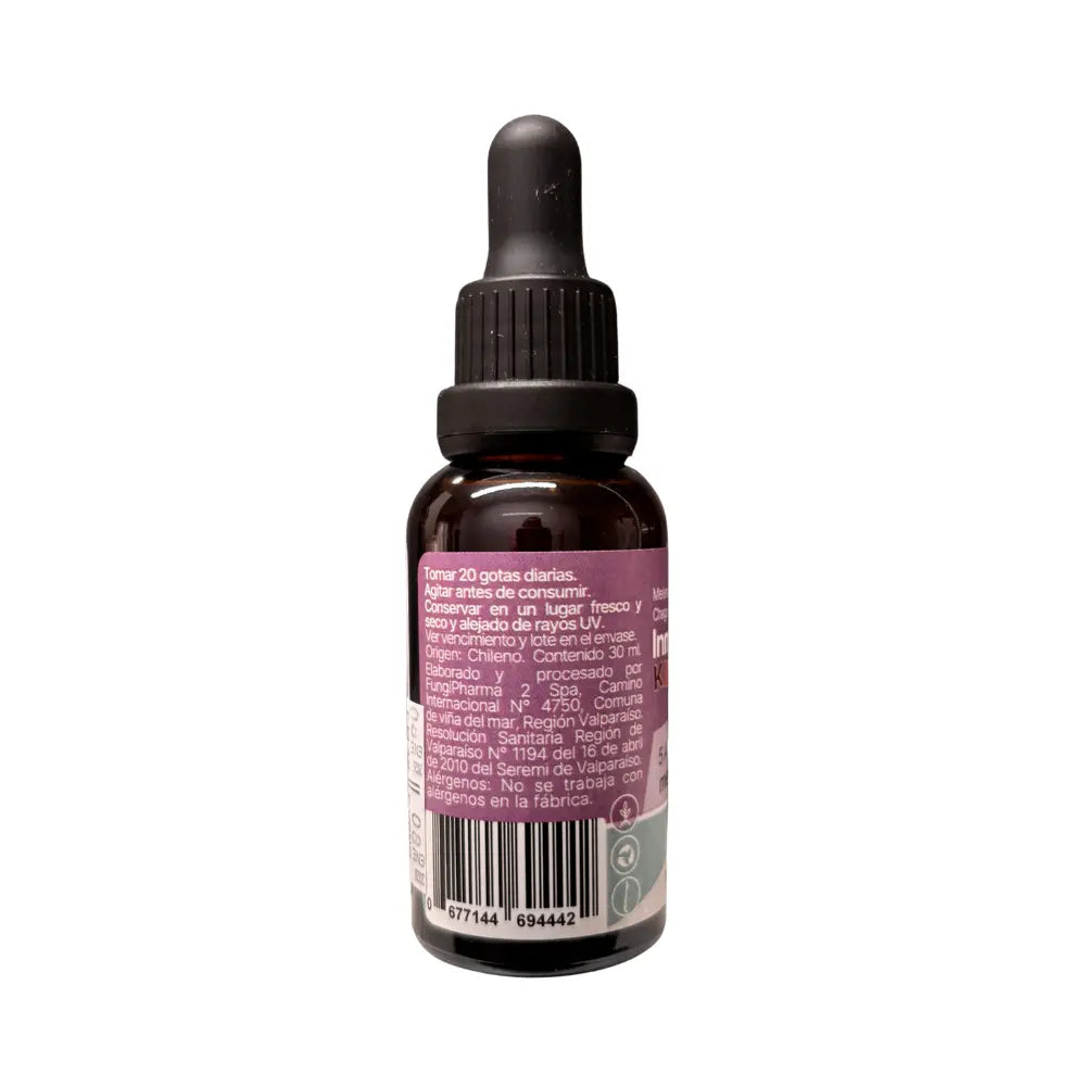 Inmuno5 Kids Fungi Pharma frasco reverso, suplemento natural infantil 30ml modo de uso