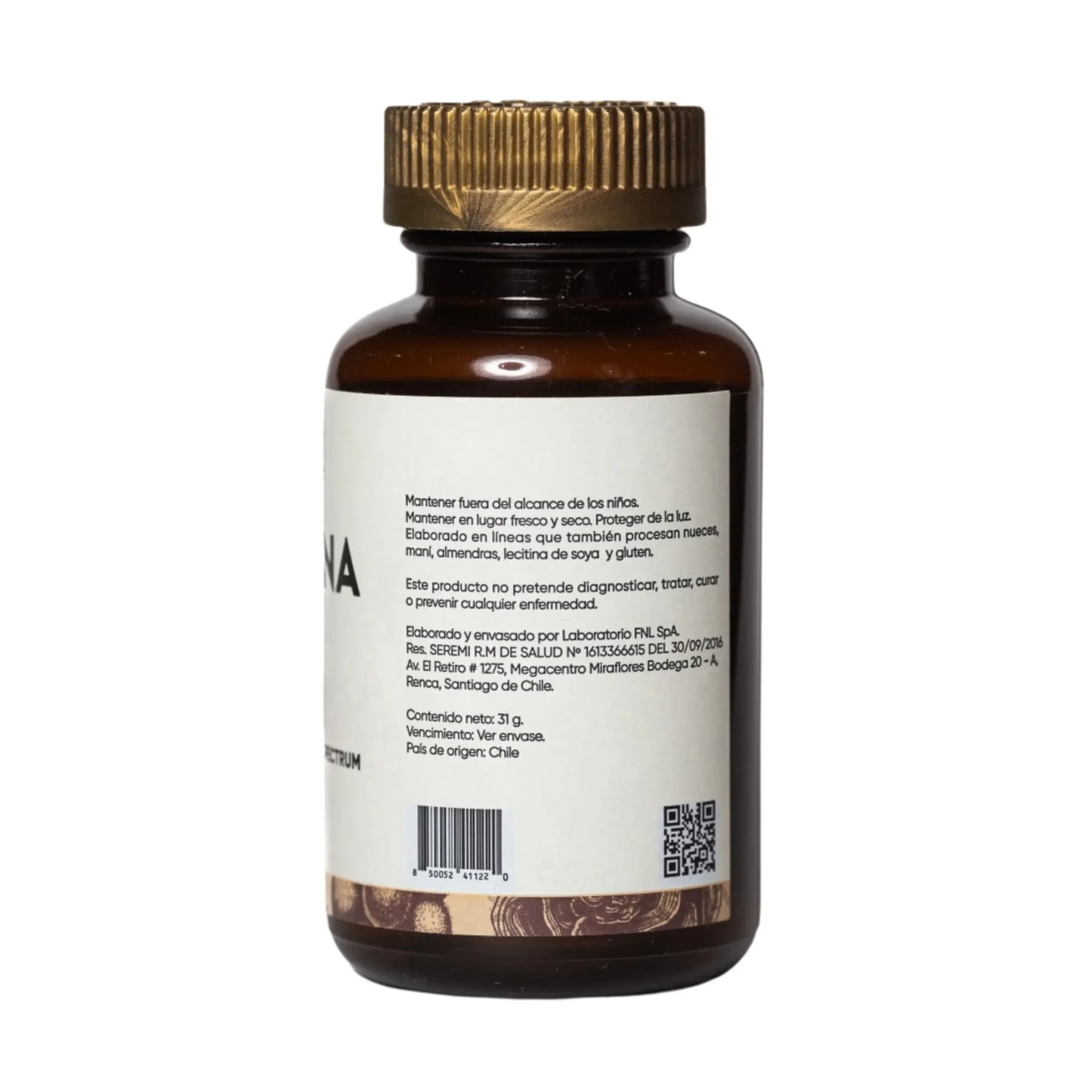 Melena de León 90 cápsulas FNL reverso, información nutricional e ingredientes suplemento