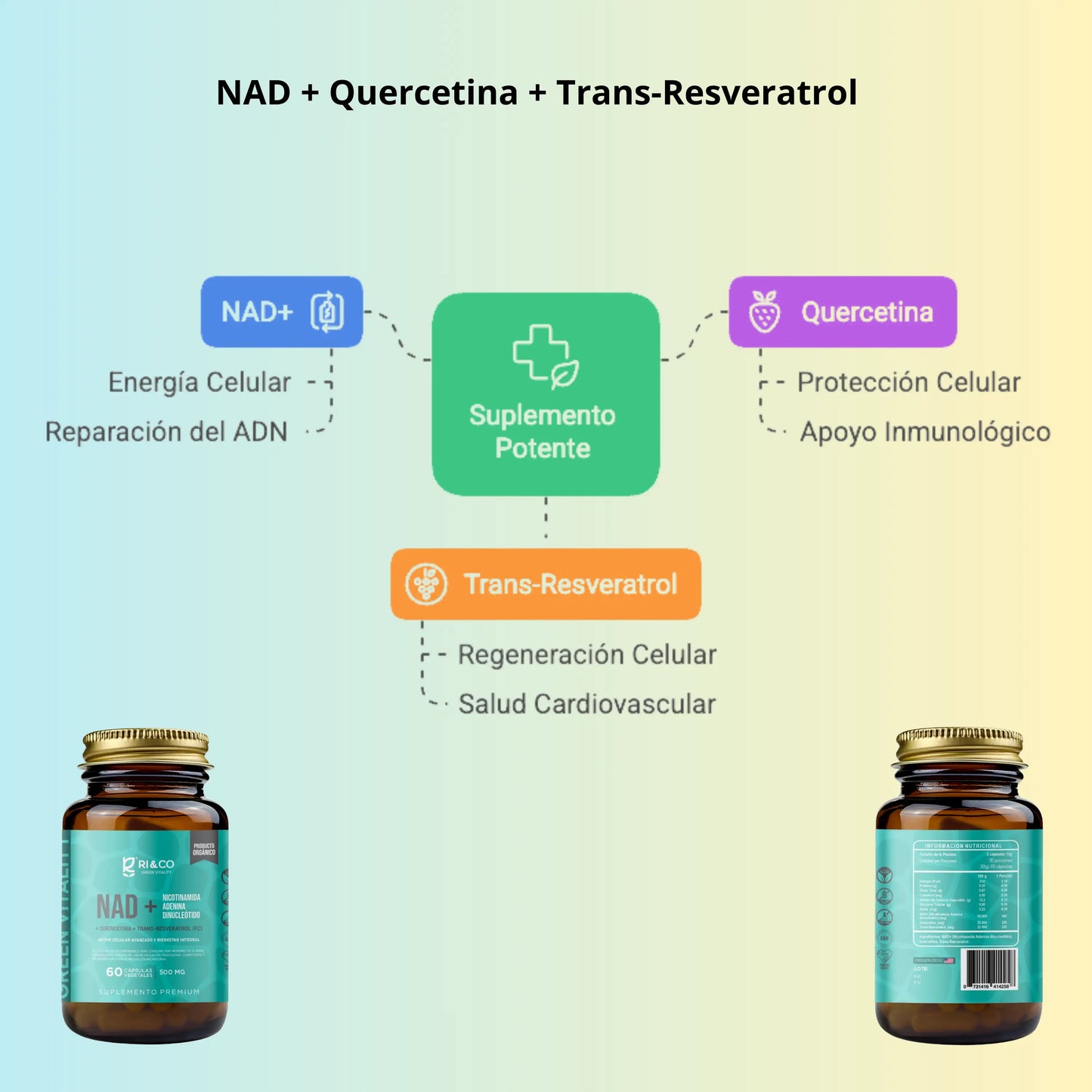 NAD +, Quercetina + Trans-Resveratrol 60 cáps, 500 mg