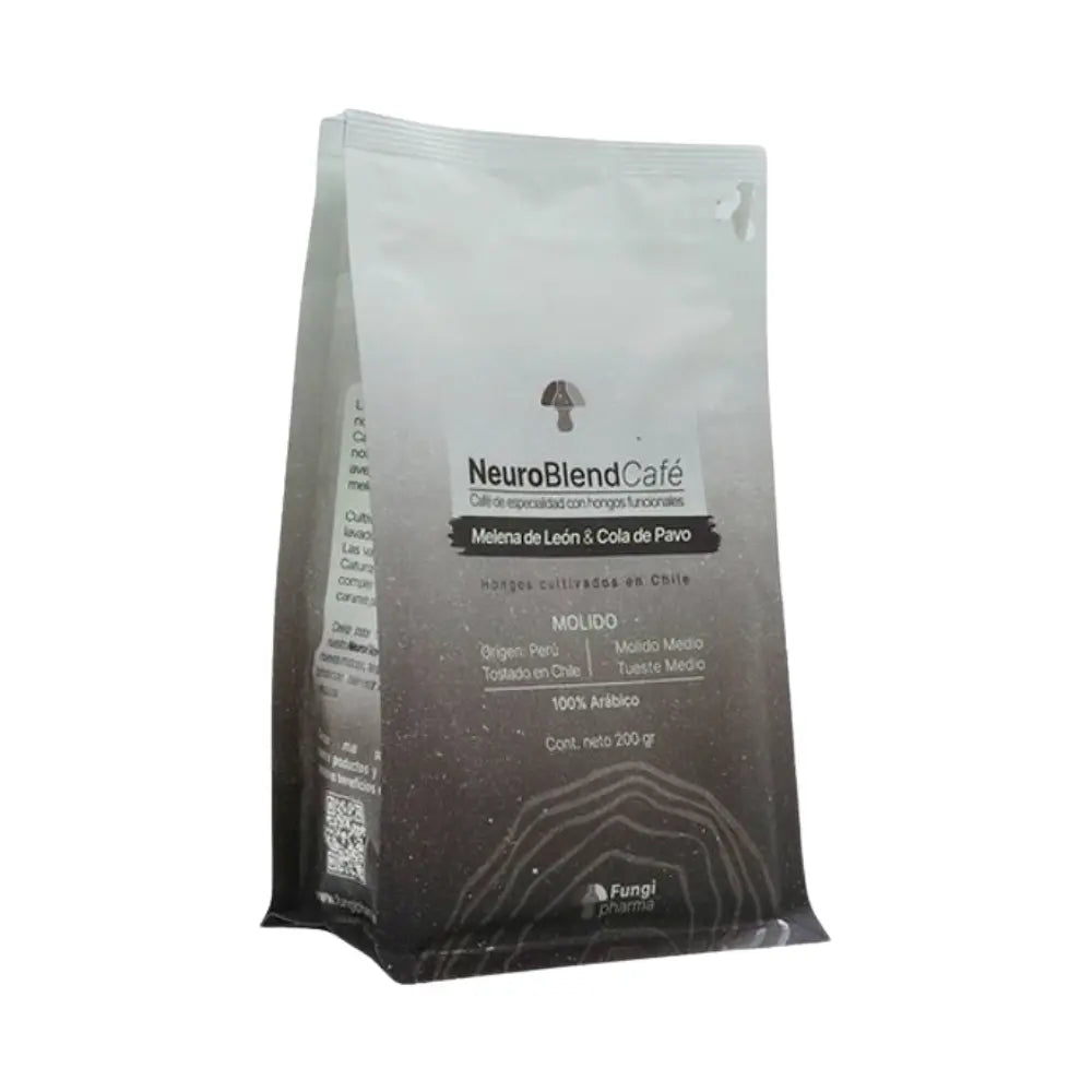 NeuroBlend Café Melena de León frontal, café molido 100% arábigo suplemento funcional 200gr