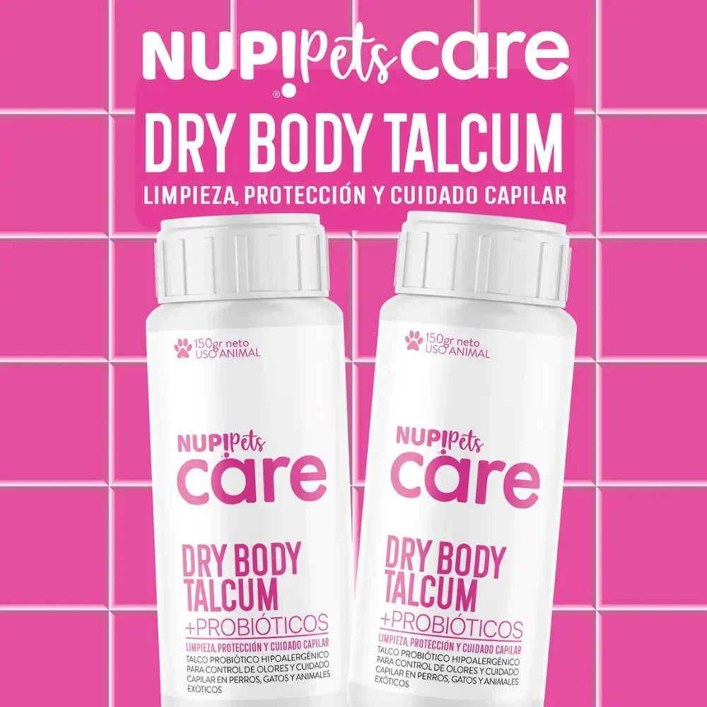 NUP! Pets Care Dry Body Talcum probiótico frasco, talco seco limpieza protección capilar mascotas