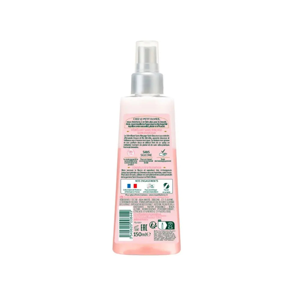 Spray Desenredante Sin Enjuague Almendra Dulce y Arroz reverso, ingredientes y modo de uso