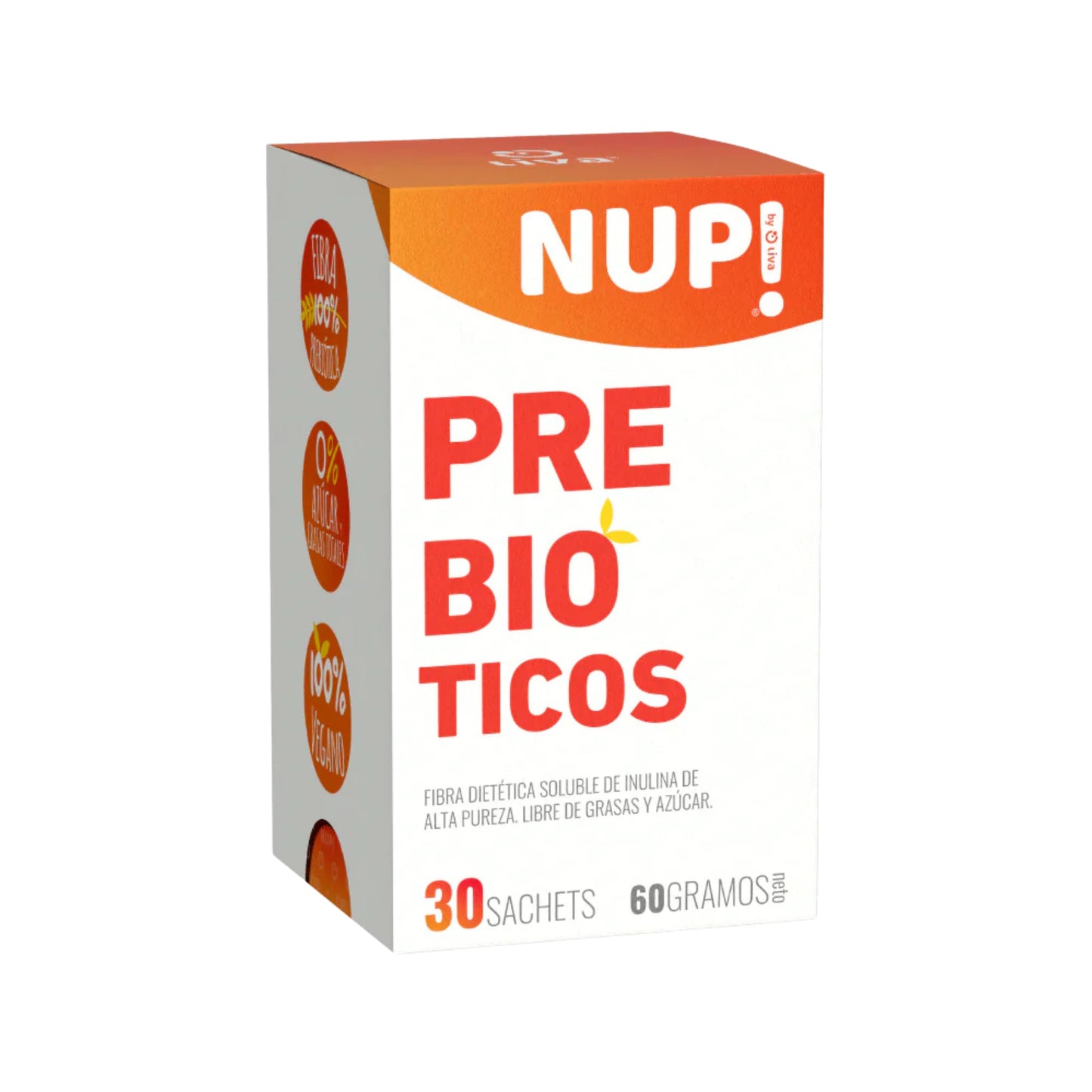 Nup!® Prebióticos, fibra de inulina, 30 sachets, mejora salud digestiva y controla apetito.