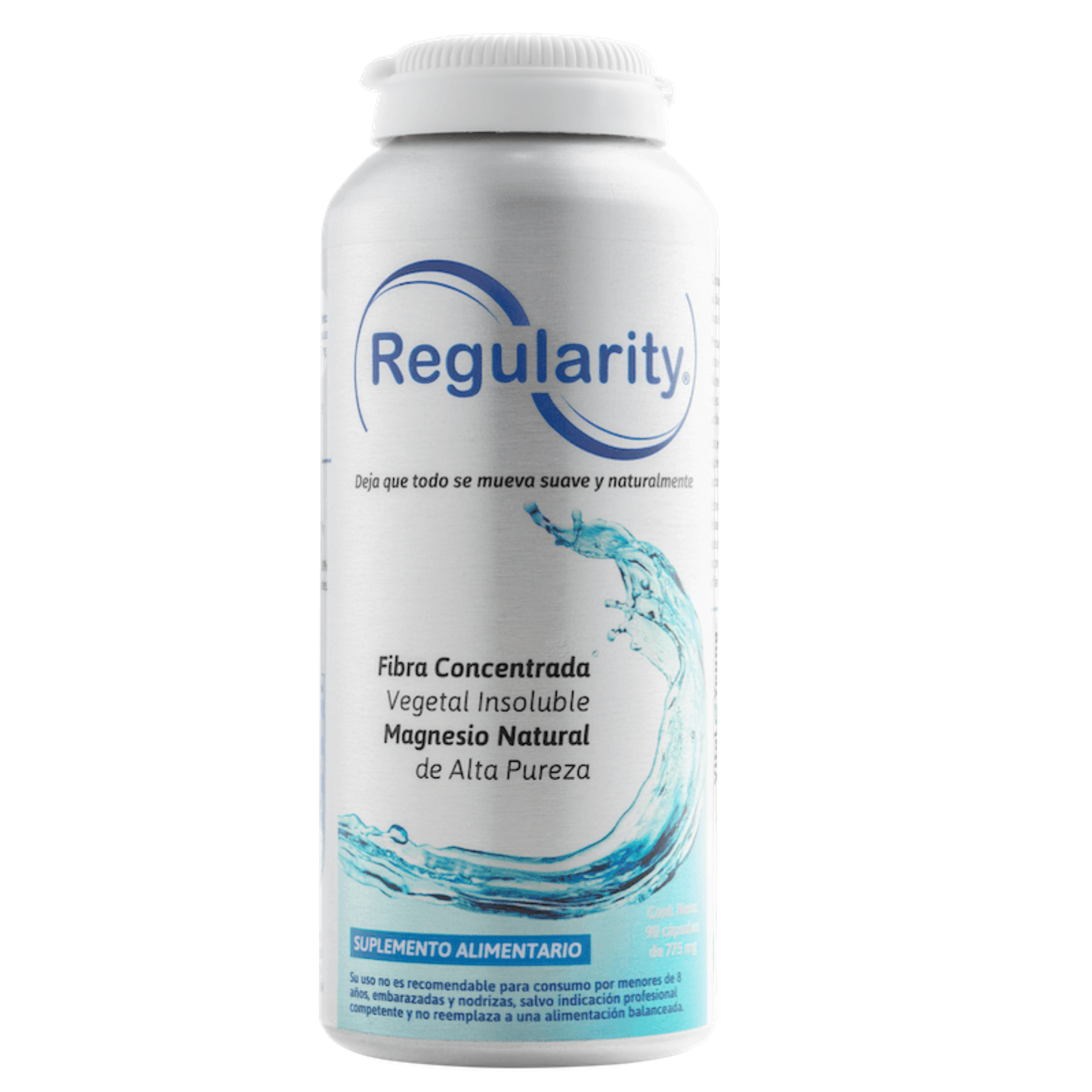 Regularity, suplemento alimentacio con fibra concentrada vegetal insoluble y magnesio natural de alta pureza. Ayuda a la regulación intestinal de manera natural y sin efectos laxantes.