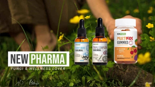 NewPharma Fungi & Wellness Lover línea de suplementos Lion's Mane Triple Complex y Multikids Gummies