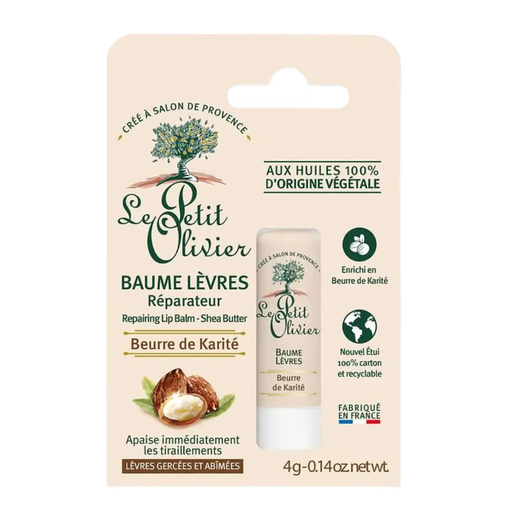 Bálsamo labial Le Petit Olivier reparador con manteca de karité en blister reciclable de 4 g