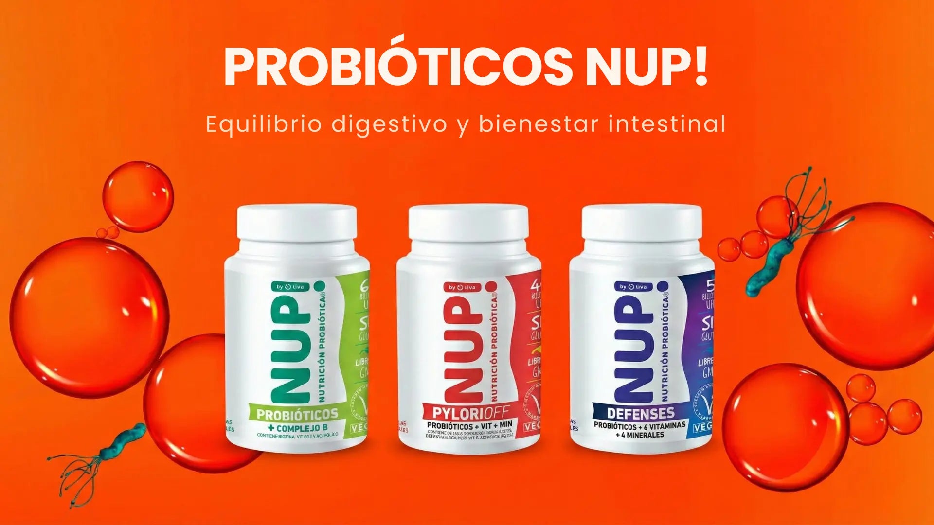 anner Suplementos probióticos NUP para mejorar la digestión, fortalecer defensas y apoyar el bienestar intestinal diario.
