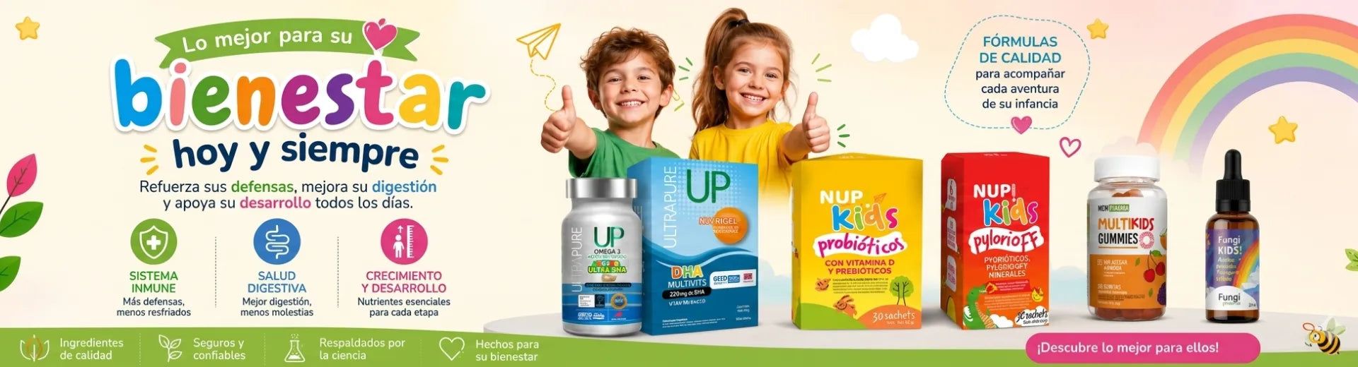 Vivantia suplementos infantiles Multikids Gummies NUP Kids probióticos Fungi Kids inmunidad y desarrollo