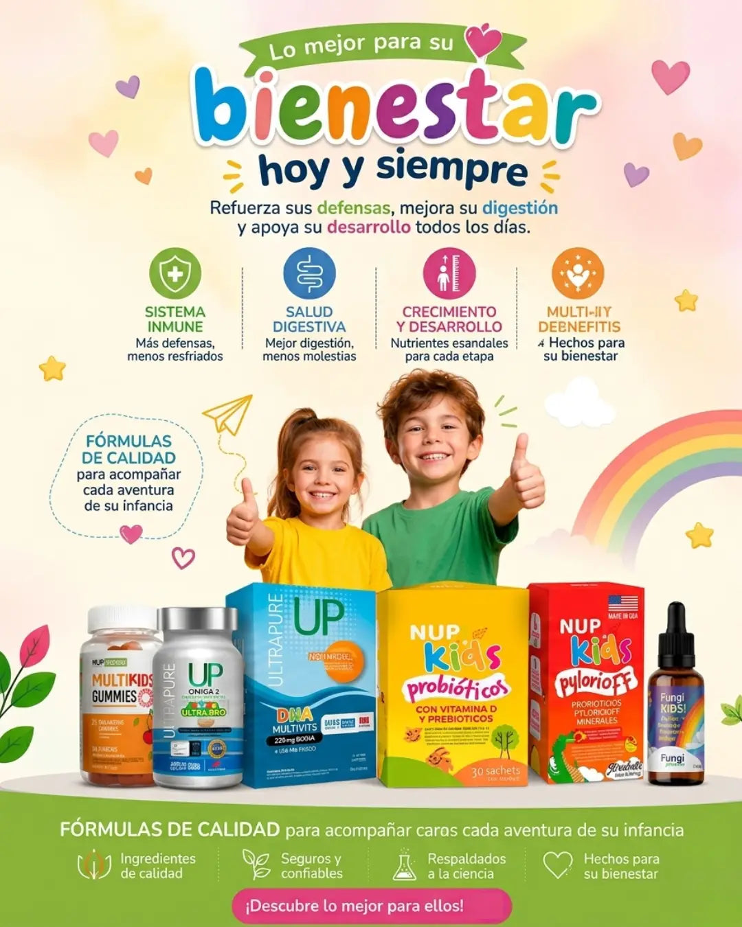 Vivantia suplementos infantiles Multikids Gummies NUP Kids probióticos Fungi Kids inmunidad y desarrollo