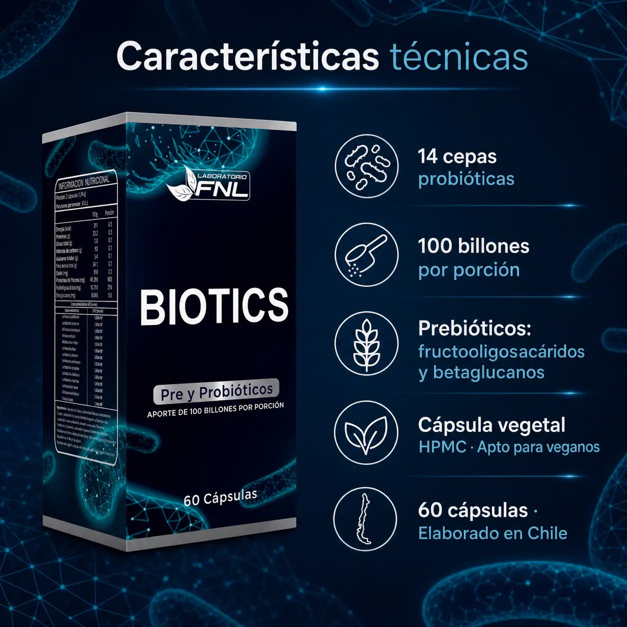 Biotics, Pre y Probióticos, 60 cáps.