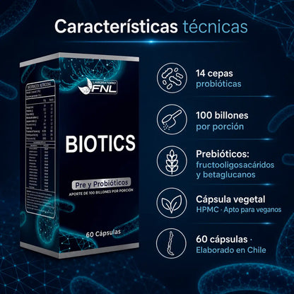 Biotics, Pre y Probióticos, 60 cáps.