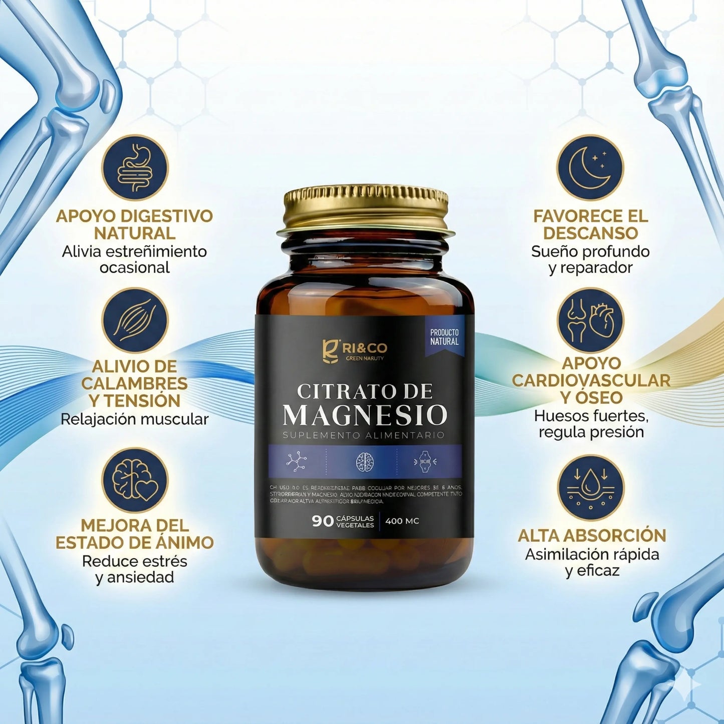 Citrato de Magnesio RI&CO 400 mg | 90 Cápsulas Vegetales