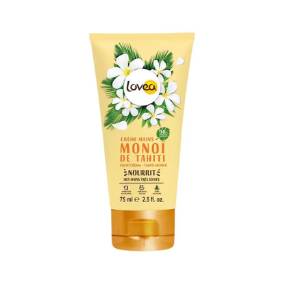 Crema de manos Lovea Monoi de Tahití, hidratación intensa para pieles secas con 98% ingredientes de origen natural