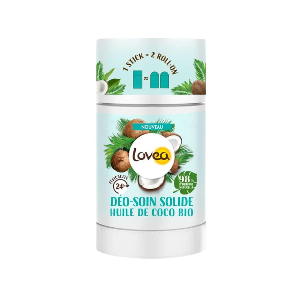 Desodorante sólido Lovea Coco en barra, 98% origen natural, protección 24h, vista frontal