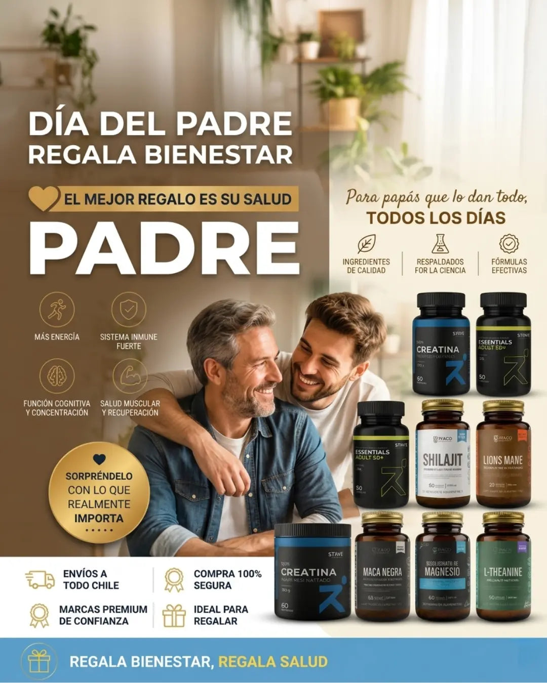 Día del Padre Vivantia regala bienestar suplementos Creatina Maca Negra Shilajit Lion's Mane y más