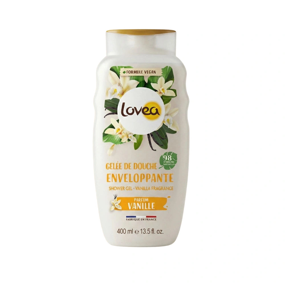 Gel de ducha Lovea Vainilla 400ml – fórmula vegana, 98% origen natural, fragancia envolvente, fabricado en Francia
