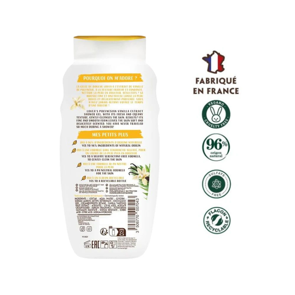 Reverso gel de ducha Lovea Vainilla – sin sulfatos, vegano, 96% natural, frasco reciclable