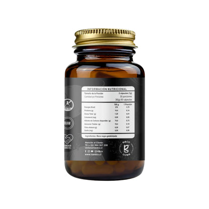 Reverso Maca Negra RI&CO información nutricional 60 cápsulas ingrediente único GMO Free y Raw