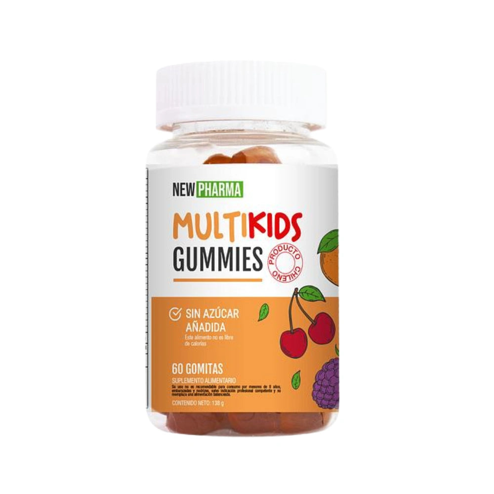 Multikids Gummies NewPharma 60 gomitas multivitamínico niños sin azúcar añadida producto chileno
