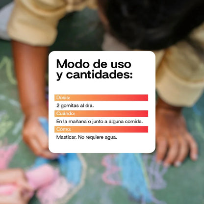 Modo de uso Multikids Gummies NewPharma 2 gomitas diarias en la mañana masticar sin agua