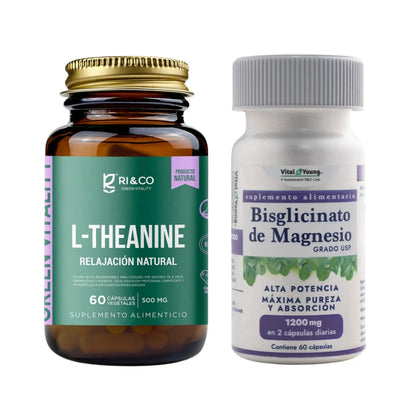 Pack L-Theanine RI&CO 500mg y Bisglicinato de Magnesio Vital Young 1200mg relajación y sueño natural