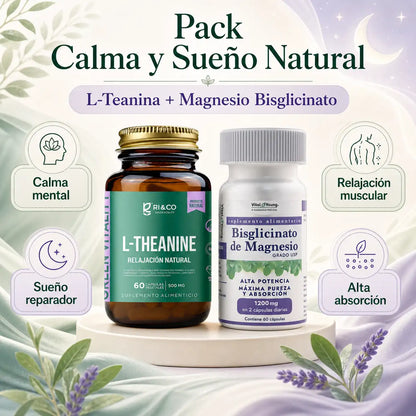 Beneficios Pack Calma y Sueño Natural L-Teanina RI&CO y Magnesio Bisglicinato Vital Young calma sueño reparador