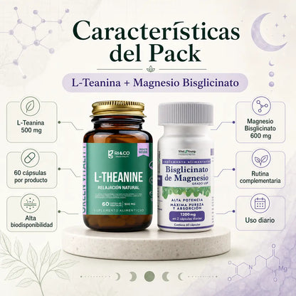 Características Pack L-Teanina 500mg RI&CO y Magnesio Bisglicinato 600mg Vital Young 60 cápsulas cada uno