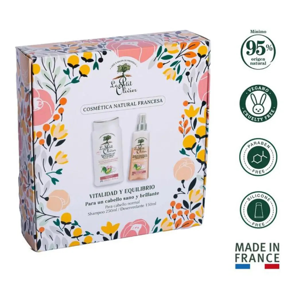 Estuche Le Petit Olivier Vitalidad y Equilibrio para cabello normal, incluye shampoo y desenredante con fórmula natural y vegana