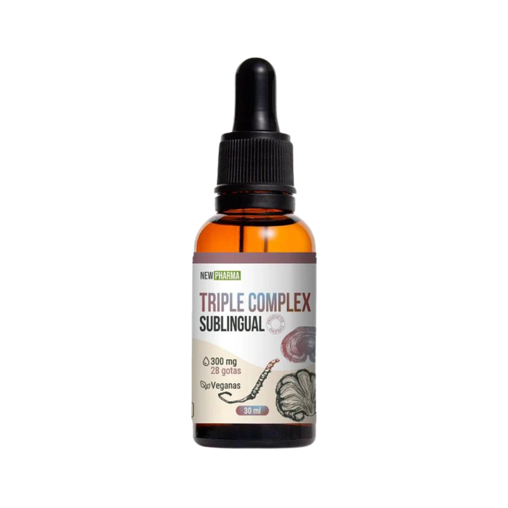 Triple Complex Sublingual NewPharma 300mg gotas veganas 30ml suplemento hongos medicinales adaptógeno