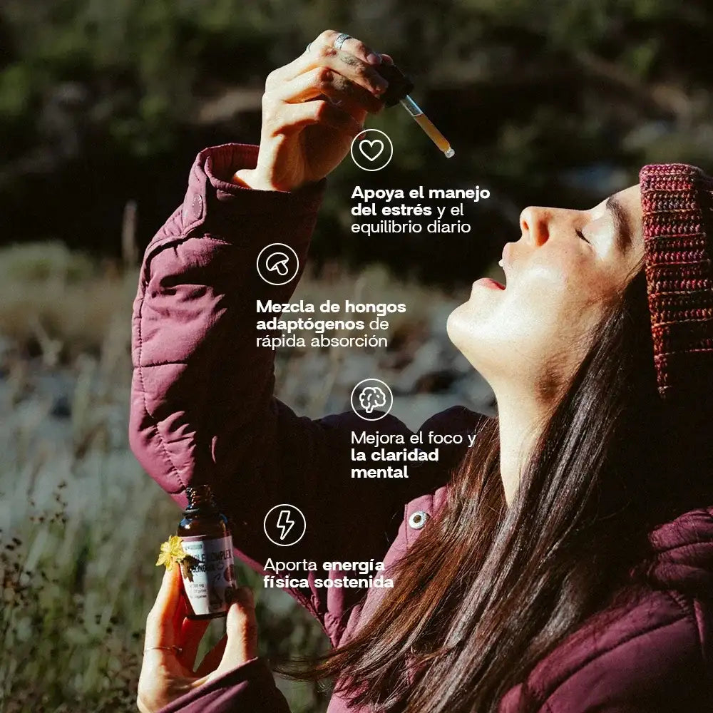 Beneficios Triple Complex Sublingual NewPharma hongos adaptógenos estrés foco mental y energía sostenida