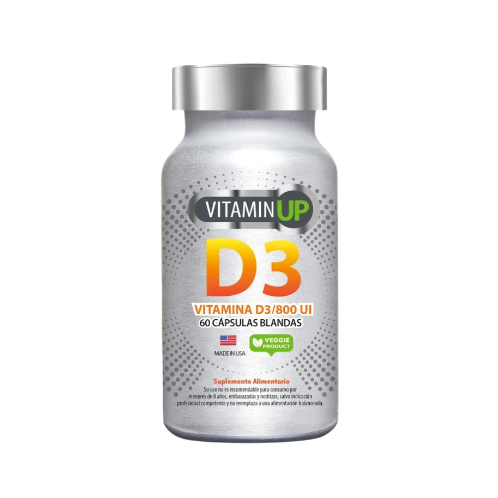 Vitamina D3 800 UI Vitamin UP 60 cápsulas blandas veganas suplemento huesos e inmunidad Made in USA